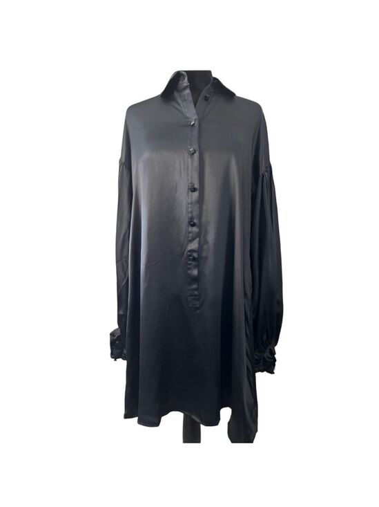 Magaschoni Dresses & Skirts - Vintage Magaschoni Satin Mini Dress Lantern Sleeves Black Size 6 8 $388 NWT